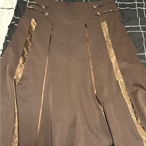 Brown Midi Skirt with Gold Accents